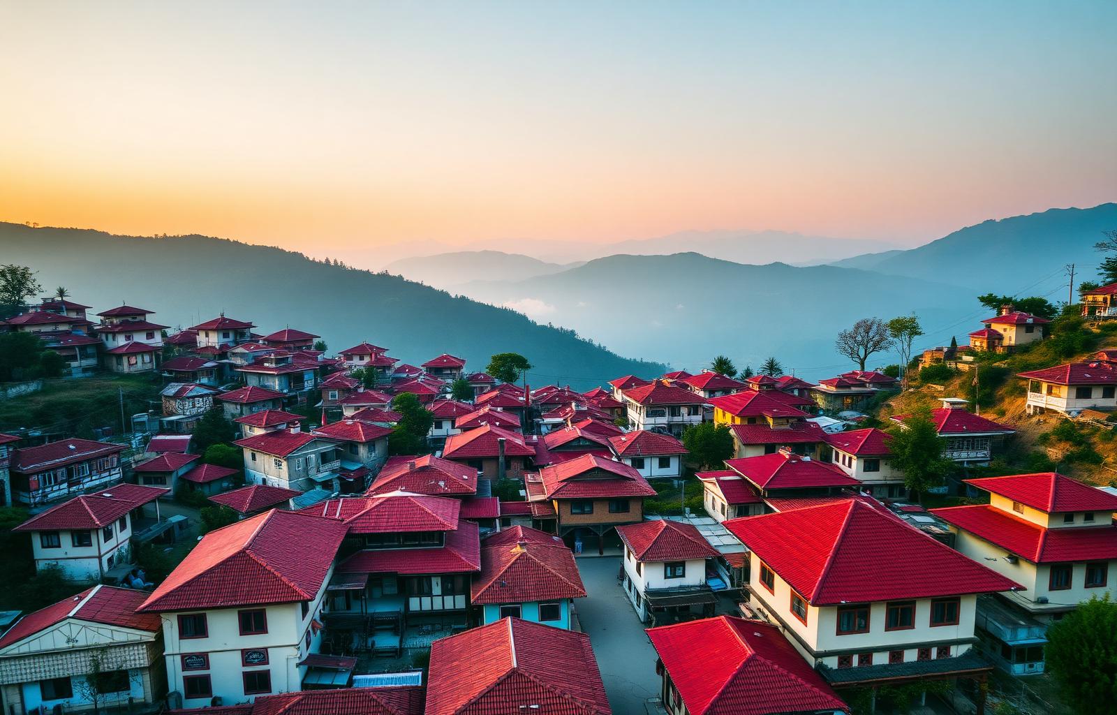 Nepali hillside town at sunset